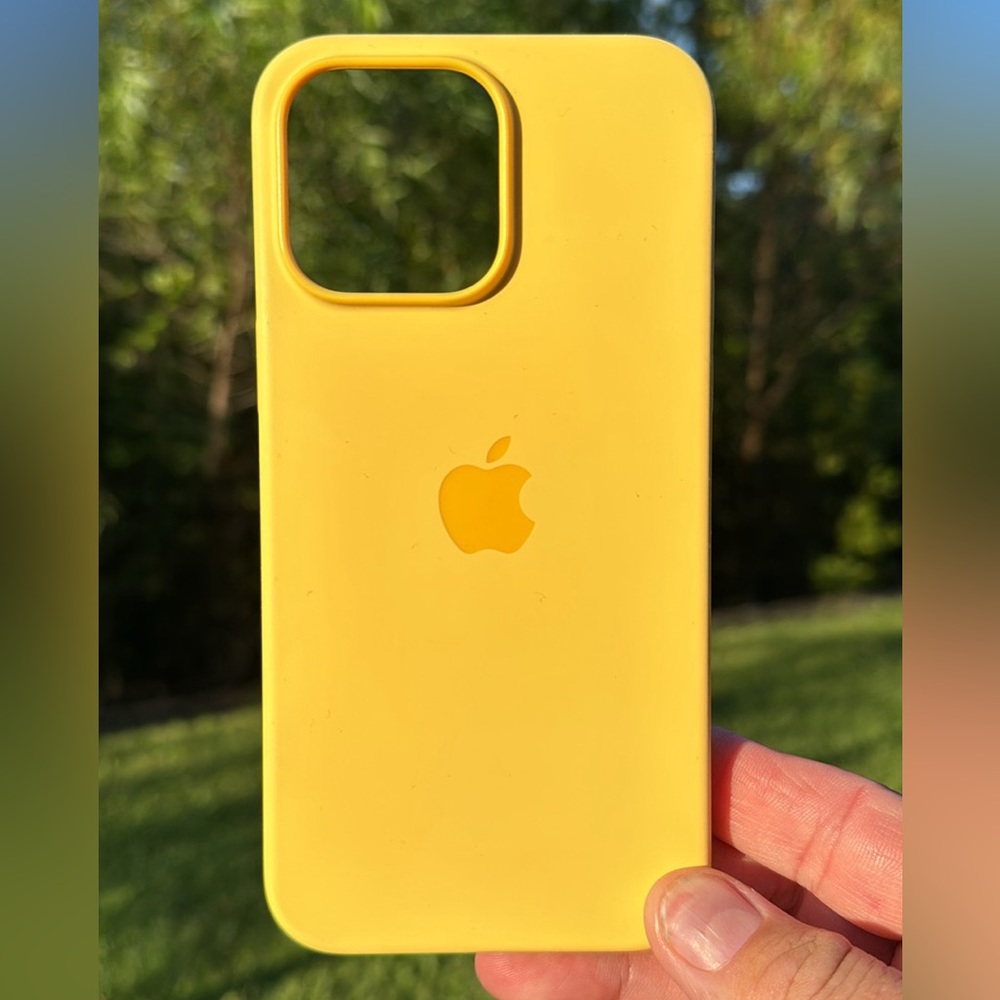 iPhone 14 pro max case in yellow. Genuine Apple silicone case.